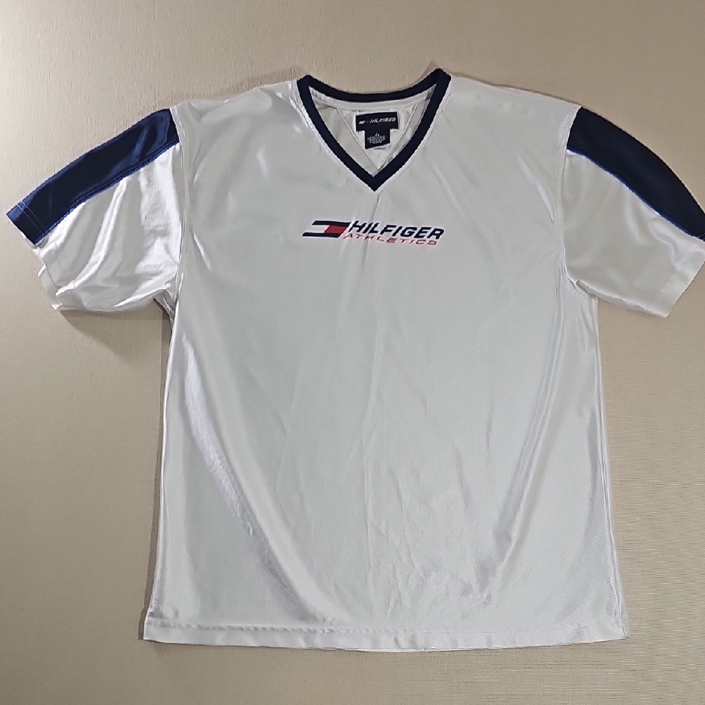 Tommy Hilfiger White and Navy Short Sleeve Tee